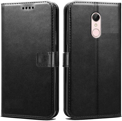 Evett Flip Cover for Redmi 5 Leather Wallet Card Holder Case(Black, Dual Protection, Pack of: 1)
