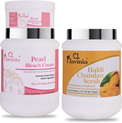 CLAVINIA Whitening Bleach Cream 1 Kg + Haldi & Chandan Scrub 1000 ml ( Pack Of 2)(2 Items in the set)