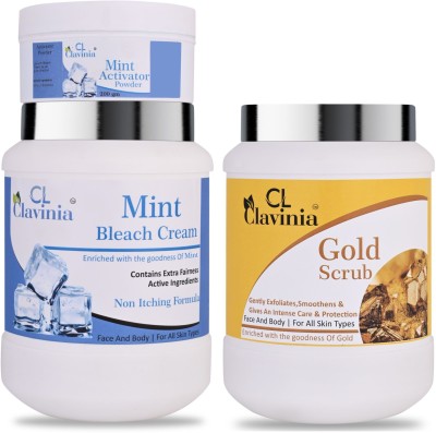 CLAVINIA Mint Bleach Cream 1 Kg + Gold Scrub 1000 ml ( Pack Of 2)(2 Items in the set)