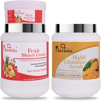CLAVINIA Fruit Bleach Cream 1 Kg + Haldi & Chandan Scrub 1000 ml ( Pack Of 2)(2 Items in the set)