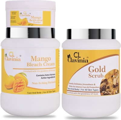 CLAVINIA Mango Bleach Cream 1 Kg + Gold Scrub 1000 ml ( Pack Of 2)(2 Items in the set)