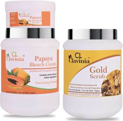 CLAVINIA Papaya Bleach Cream 1 Kg + Gold Scrub 1000 ml ( Pack Of 2)(2 Items in the set)