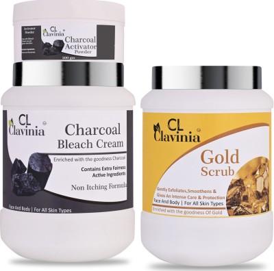 CLAVINIA Charcoal Bleach Cream 1 Kg + Gold Scrub 1000 ml ( Pack Of 2)(2 Items in the set)