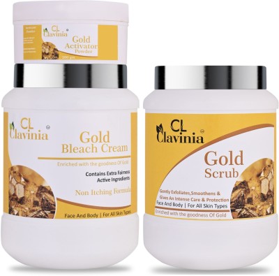 CLAVINIA Gold Bleach Cream 1 Kg + Gold Scrub 1000 ml ( Pack Of 2)(2 Items in the set)