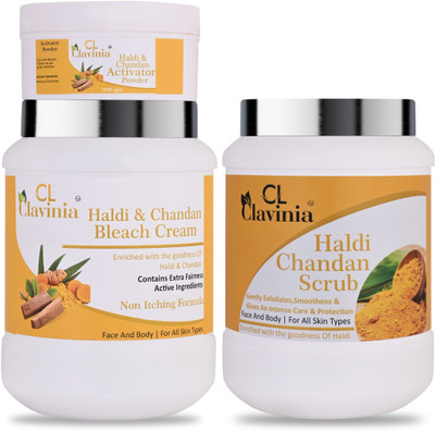 CLAVINIA Haldi & Chandan Bleach Cream 1 Kg With Activator + Haldi & Chandan Scrub 1000 ml ( Pack Of 2)(2 Items in the set) CLAVINIA Haldi & Chandan Bleach Cream 1 Kg With Activator + Haldi & Chandan Scrub 1000 ml ( Pack Of 2)(2 Items in the set)