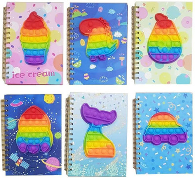 uniqueexpo Set Of 1 Multicolour Cute Cartoon Shapes Pop it Fidget Diary A5 Diary 80 80 Pages(Multicolor)