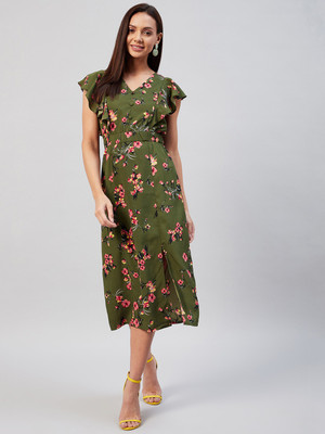 RARE Women A-line Green Midi/Calf Length Dress