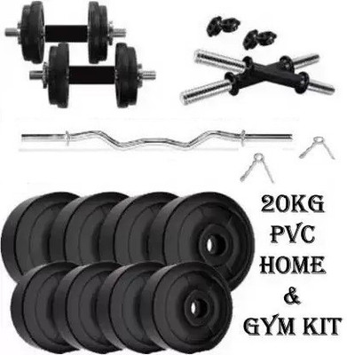 JMB 20 kg Sports 20 pvc Kg Home Gym & Fitness Kit 3Feet Curl Rod Home Gym Combo