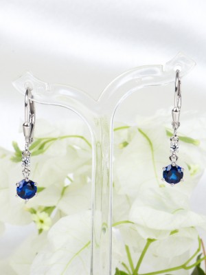 Ornate Jewels 925 Sterling Silver Solitaire Blue Sapphire With CZ Stylish Drop&Dangle Earrings Blue Sapphire, Cubic Zirconia Sterling Silver Drops & Danglers