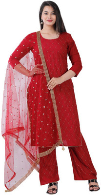 SHRI KRISHNA FABRIC Embellished Kurta, Palazzo & Dupatta Set