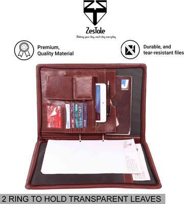 ZesTale Premium Leatherette 2- Ring Handle Document File Folder/ Certificate Holder(Without Leaves)(Set Of 1, Tan)