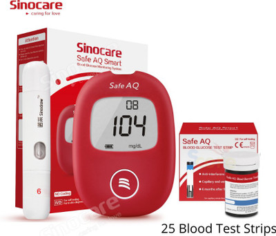 Cityhealth Sinocare Safe AQ Smart Glucometer with 50 Blood Test strips|| Glucometer(Red)