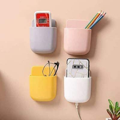 FerxiicExpo 1 Compartments Plastic 4Pc Multipurpose Wall Mounted Storage for TV,AC Remote,Mobile,Charger PlugHolder(Multicolor)