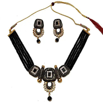 Darsha Collections Alloy Gold-plated Black Jewellery Set(Pack of 1)