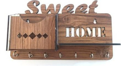 HOOVER CREATION subh labh ganesha key holder -07 Wood Key Holder(6 Hooks, Brown)