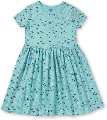 GINI & JONY Girls Midi/Knee Length Casual Dress(Blue, Half Sleeve)