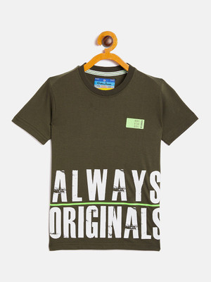 DUKE Boys Typography Cotton Blend Regular T Shirt(Green, Pack of 1)