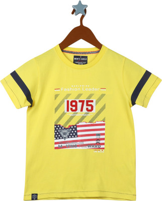 MONTE CARLO Boys Printed Cotton Blend Regular T Shirt(Yellow, Pack of 1)
