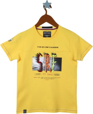 MONTE CARLO Boys Typography, Printed Cotton Blend Regular T Shirt(Yellow, Pack of 1)