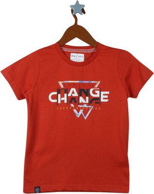 MONTE CARLO Boys Typography, Printed Cotton Blend Regular T Shirt(Red, Pack of 1)