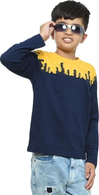 SHINX Boys Printed Pure Cotton Regular T Shirt(Dark Blue, Pack of 1)