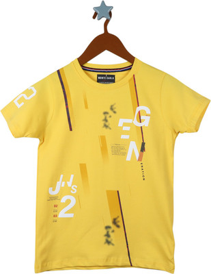 MONTE CARLO Boys Typography, Printed Cotton Blend Regular T Shirt(Yellow, Pack of 1)