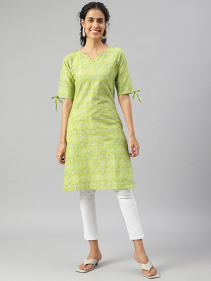 METRO-FASHION Women Printed, Floral Print Straight Kurta(Green, White, Yellow) METRO-FASHION Women Printed, Floral Print Straight Kurta(Green, White, Yellow)
