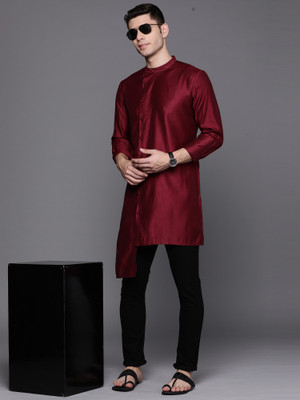 Indo Era Men Solid Asymmetric Kurta(Maroon)