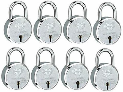HARRISION 0656 J Supreme Round 50mm BCP Padlock with 7 Lever (Pack of 8) Padlock(Silver)