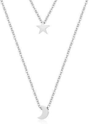 DESTINY JEWEL'S Simple Silver Plated Layered Star Moon Pendants Necklace Silver Plated Brass Necklace