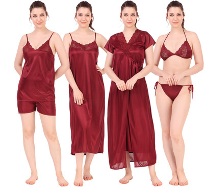 Minha Women Nighty Set(Maroon)