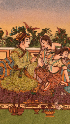 Jitesh Arts Mughal Love scene Garden beautiful painting with black synthetic frame Digital Reprint 13.5 inch x 10.5 inch Painting(With Frame)