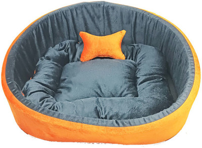 TRANDING STYLISH Simple Mountain Sofa With Haddi For Dog And Cat L Pet Bed(Orange Black)