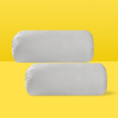 gavya textile Microfibre Stripes Bolster Pack of 2(White)