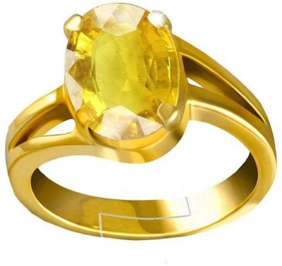 KUNDLI GEMS Natural Certified Yellow Topaz Stone Ring Copper Topaz Gold Plated Ring