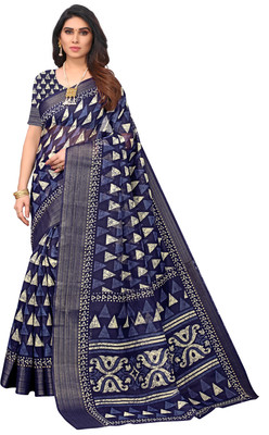 PRIYANSH CREATION Printed Bollywood Cotton Blend Saree(Blue)