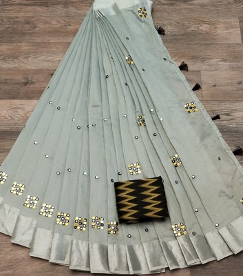 ANKITFASHION Solid/Plain Chanderi Cotton Blend Saree(Black, Grey)