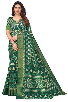 PRIYANSH CREATION Printed Bollywood Cotton Blend Saree(Dark Green)