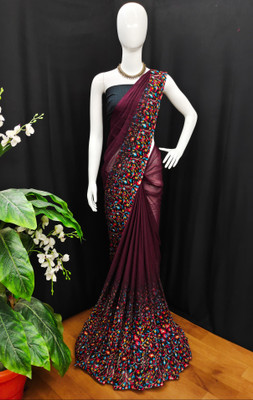 Anand Sarees Floral Print Bollywood Georgette Saree(Brown)