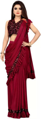 UNICK Solid/Plain Bollywood Lycra Blend Saree(Maroon)