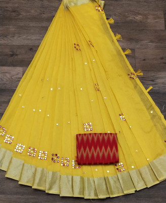ANKITFASHION Embroidered Chanderi Cotton Blend Saree(Red, Yellow)