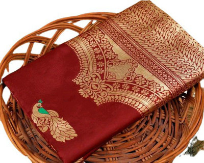 Amrut Collection Woven Banarasi Jacquard Saree(Maroon)
