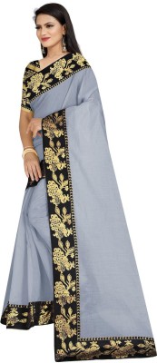 Kalakunj Creation Solid/Plain Chanderi Cotton Blend, Chanderi Saree(Grey)