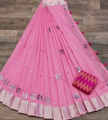 ANKITFASHION Solid/Plain Chanderi Cotton Blend Saree(Pink)