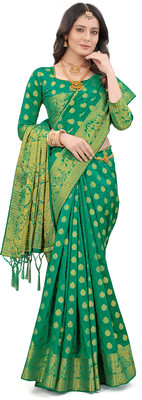 SHIVAY FASHION Woven Banarasi Pure Silk Saree(Green)