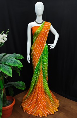 kashvi sarees Printed, Striped Bollywood Georgette Saree(Green, Orange)