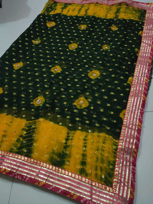 NeeLKANTH ENTERPRISE Digital Print Bandhani Chiffon Saree(Green)