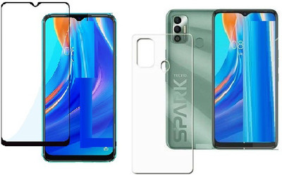 ELEF Front and Back Tempered Glass for Tecno Spark 7 Front 11D Black Tempered Glass Back Flexible Trink (Not Glass)(Pack of 2)