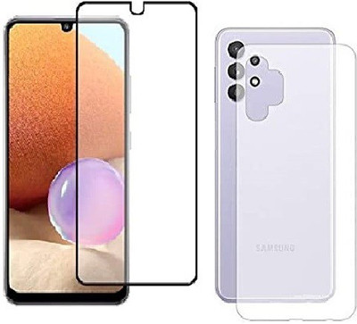 ELEF Front and Back Tempered Glass for Samsung Galaxy A32 Front 11D Black Tempered Glass Back Flexible Trink(Not Glass)(Pack of 2)