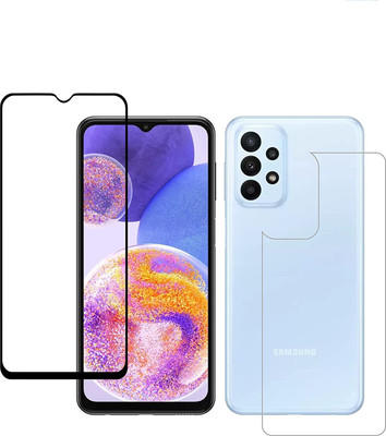ELEF Front and Back Tempered Glass for Samsung Galaxy A23 Front 11D Black Tempered Glass Back Flexible Trink(Not Glass)(Pack of 2)